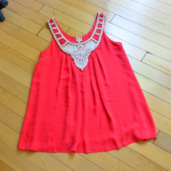 Haute Hippie 100% Silk Sleeveless Beaded Top Blouse Tunic Size L Red - Picture 1 of 14